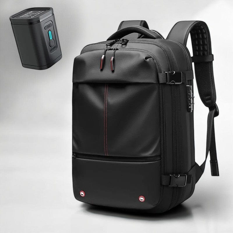 Travel backpack with built in vacuum compression system which saves you upto 50% space in your backpack. Separate laptop compartment , wet & dry separation , secret back pocket and ergonomic design by travel companion