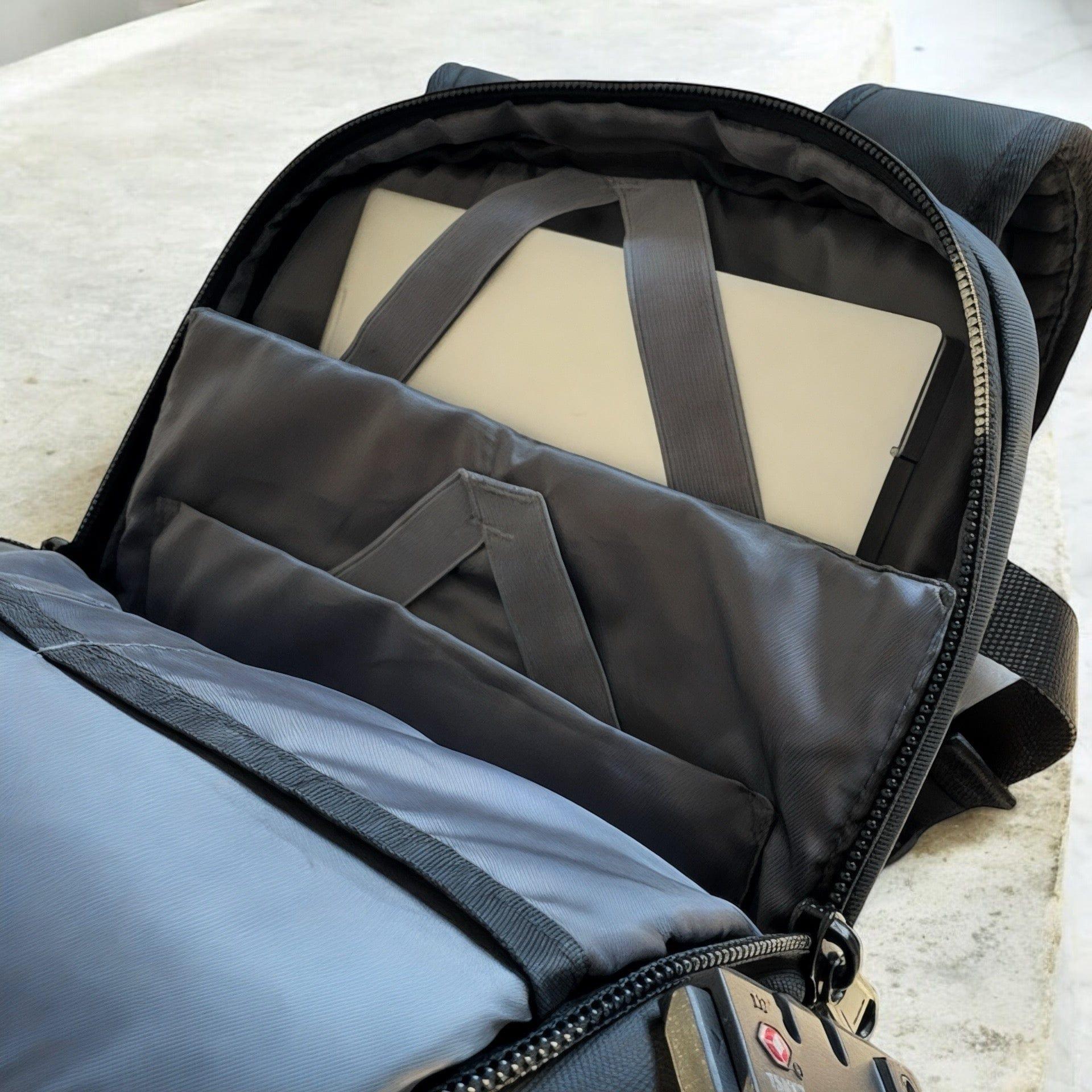 Travel backpack with built in vacuum compression system which saves you upto 50% space in your backpack. Separate laptop compartment , wet & dry separation , secret back pocket and ergonomic design by travel companion