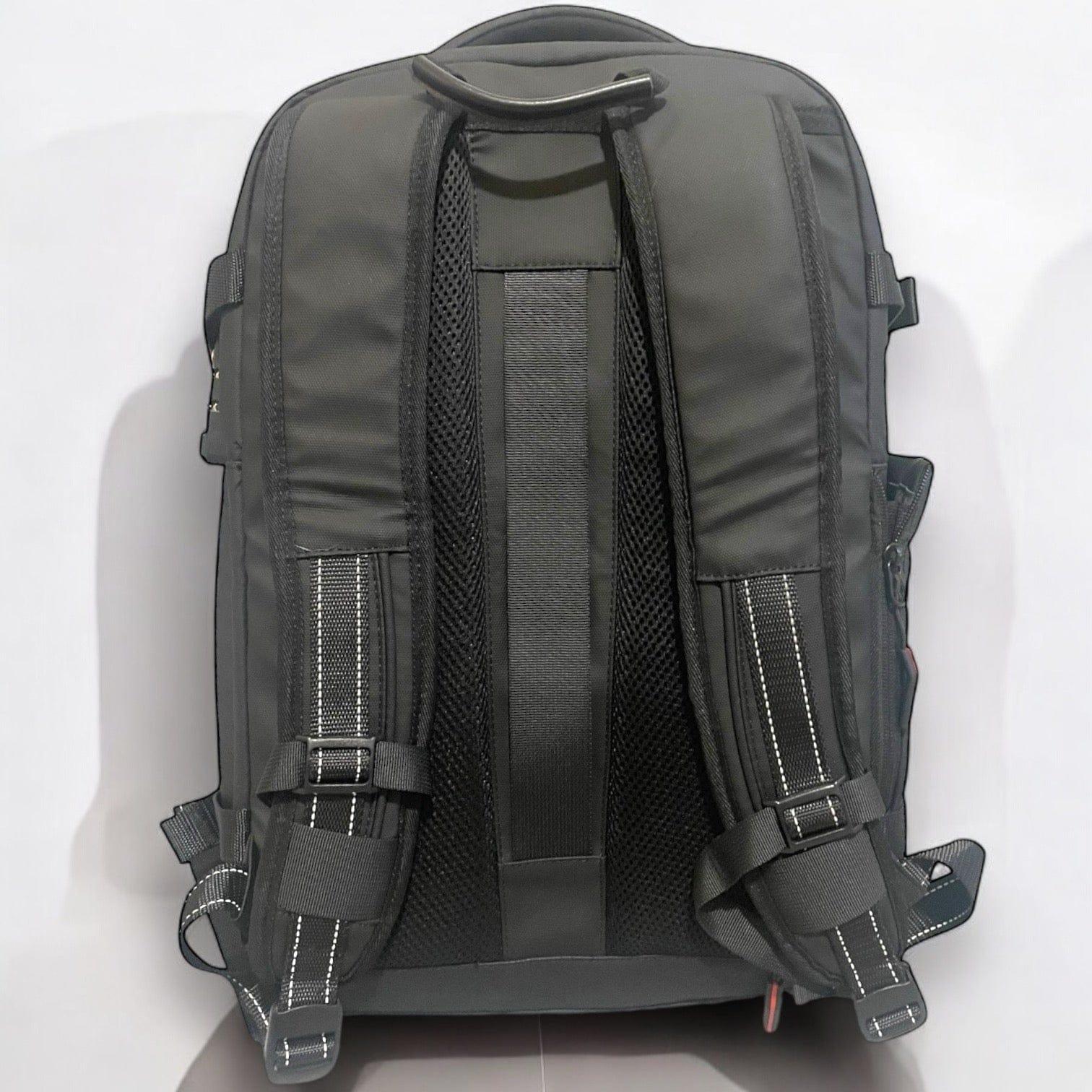 Travel backpack with built in vacuum compression system which saves you upto 50% space in your backpack. Separate laptop compartment , wet & dry separation , secret back pocket and ergonomic design by travel companion